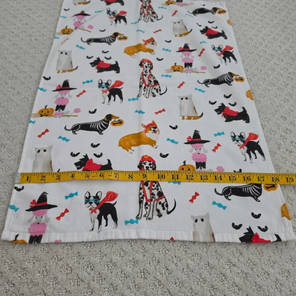Cynthia Rowley Curious Halloween Dogs Hand Towel White Cotton 18x26.5 inch